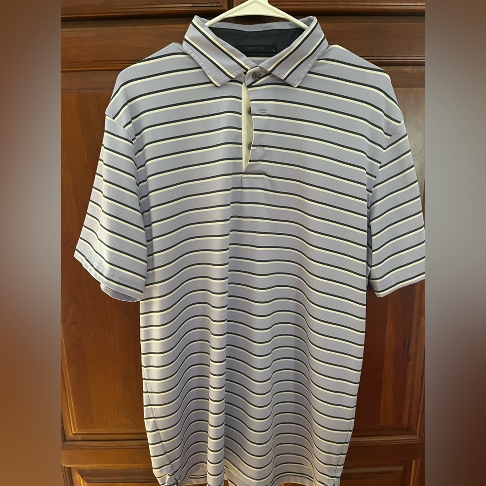 Greyson Golf Polo Shirt Mens Large lilac striped